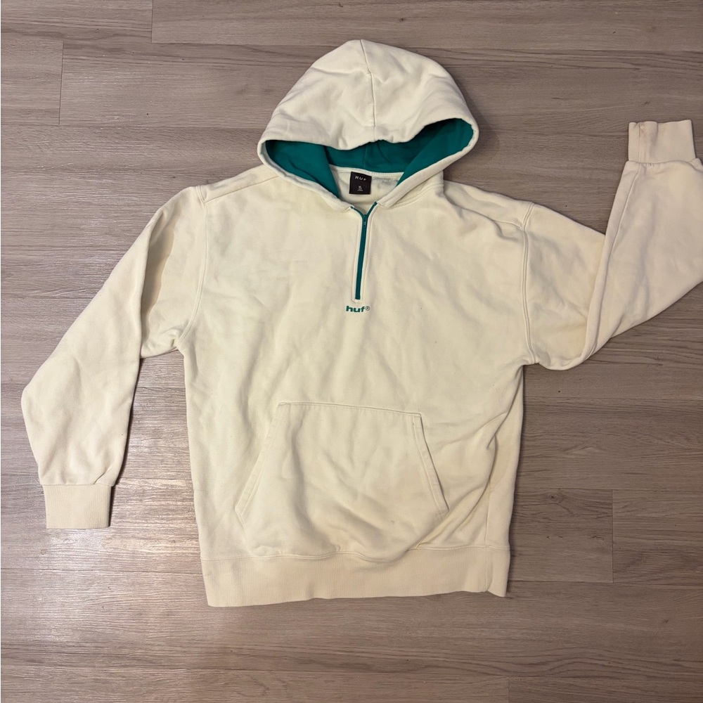 Vintage Unisex HUF Cream Hoodie with Green Lining